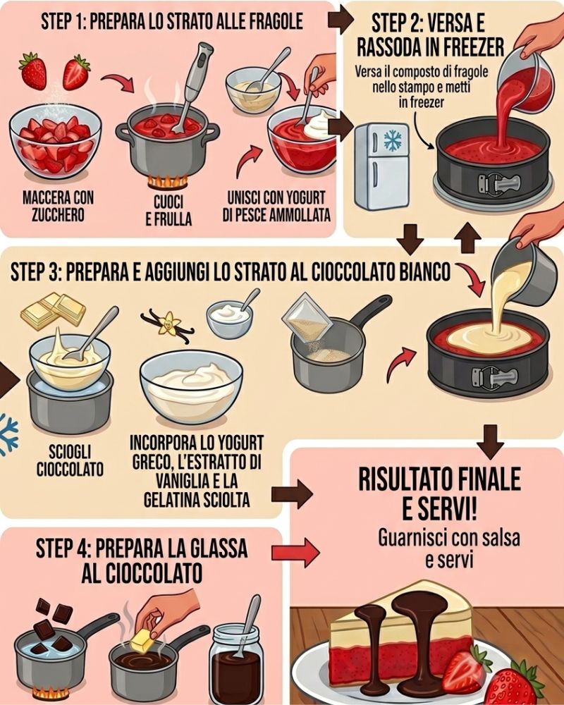 procedimento cheesecake fragole e cioccolato bianco