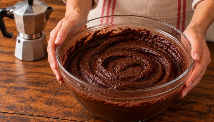 Ripieno denso e cremoso dei calzoncelli lucani al caffè pronto per riposare in frigorifero